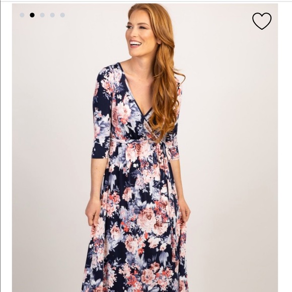 Navy Blue Floral Maxi Wrap Dress - Picture 1 of 5